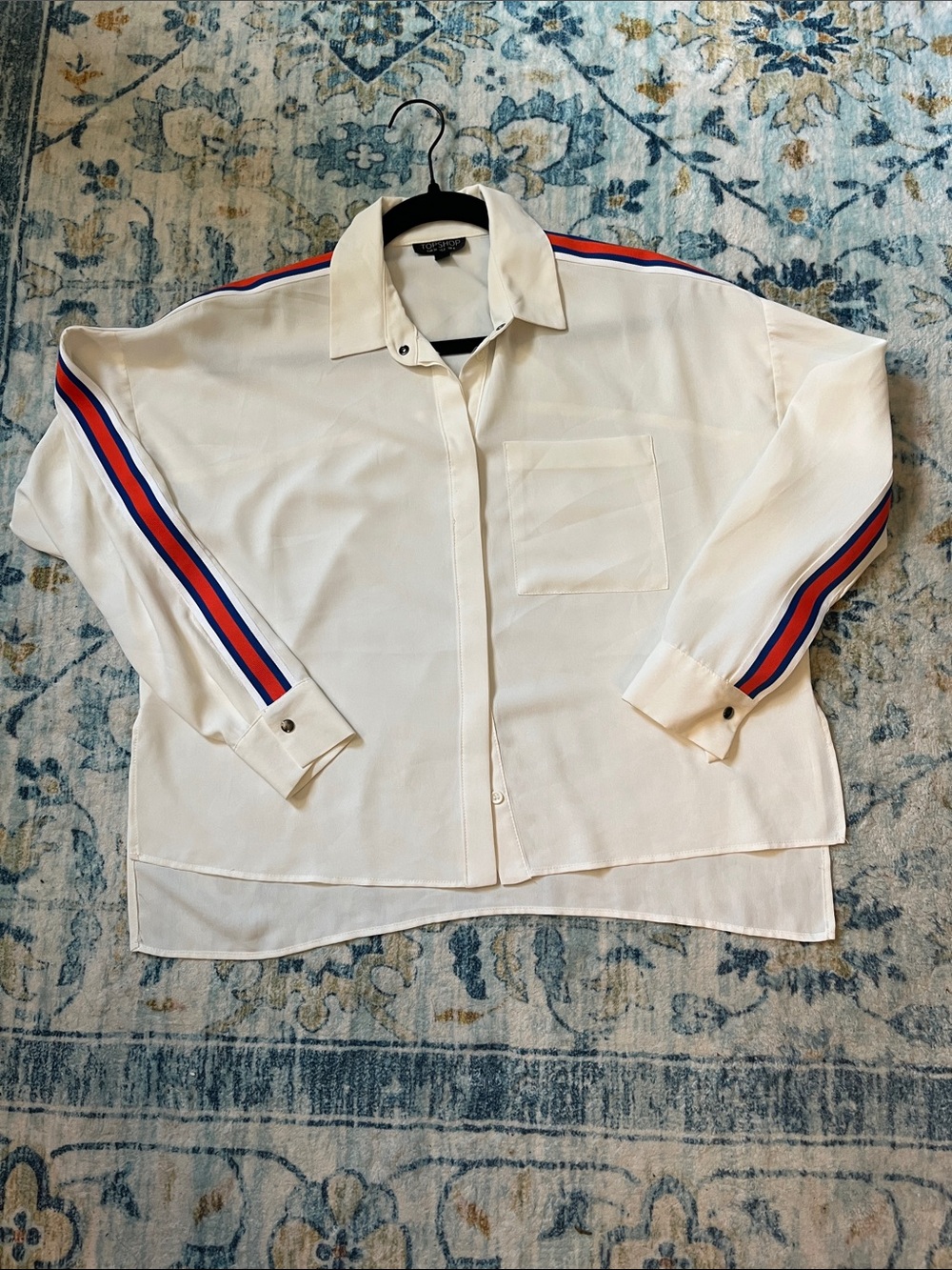Top Shop Cream Button-Up Shirt Jacket with Orange & Blue Stripe Detail